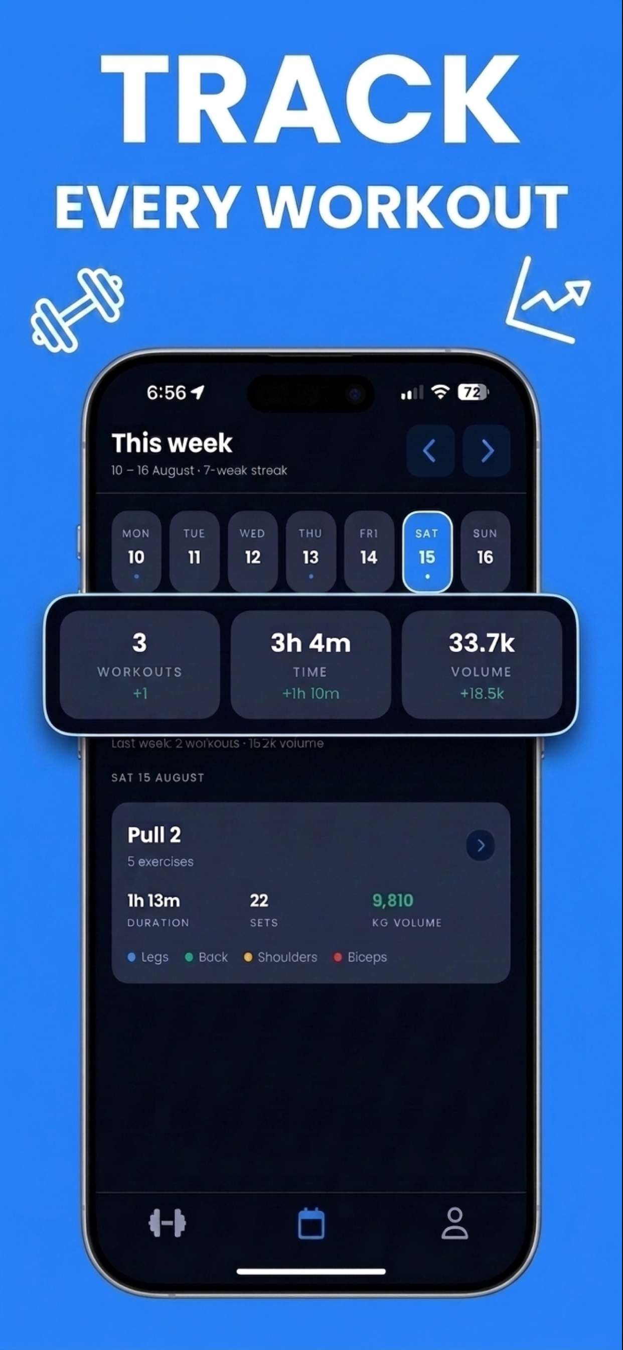 Kineo weekly workout dashboard showing a training streak and weekly stats
